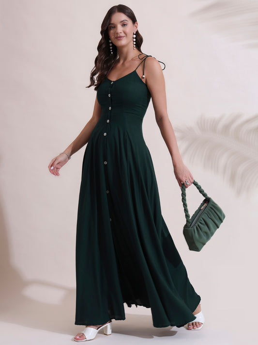 Hunter Green Shoulder Tie-up Maxi Dress