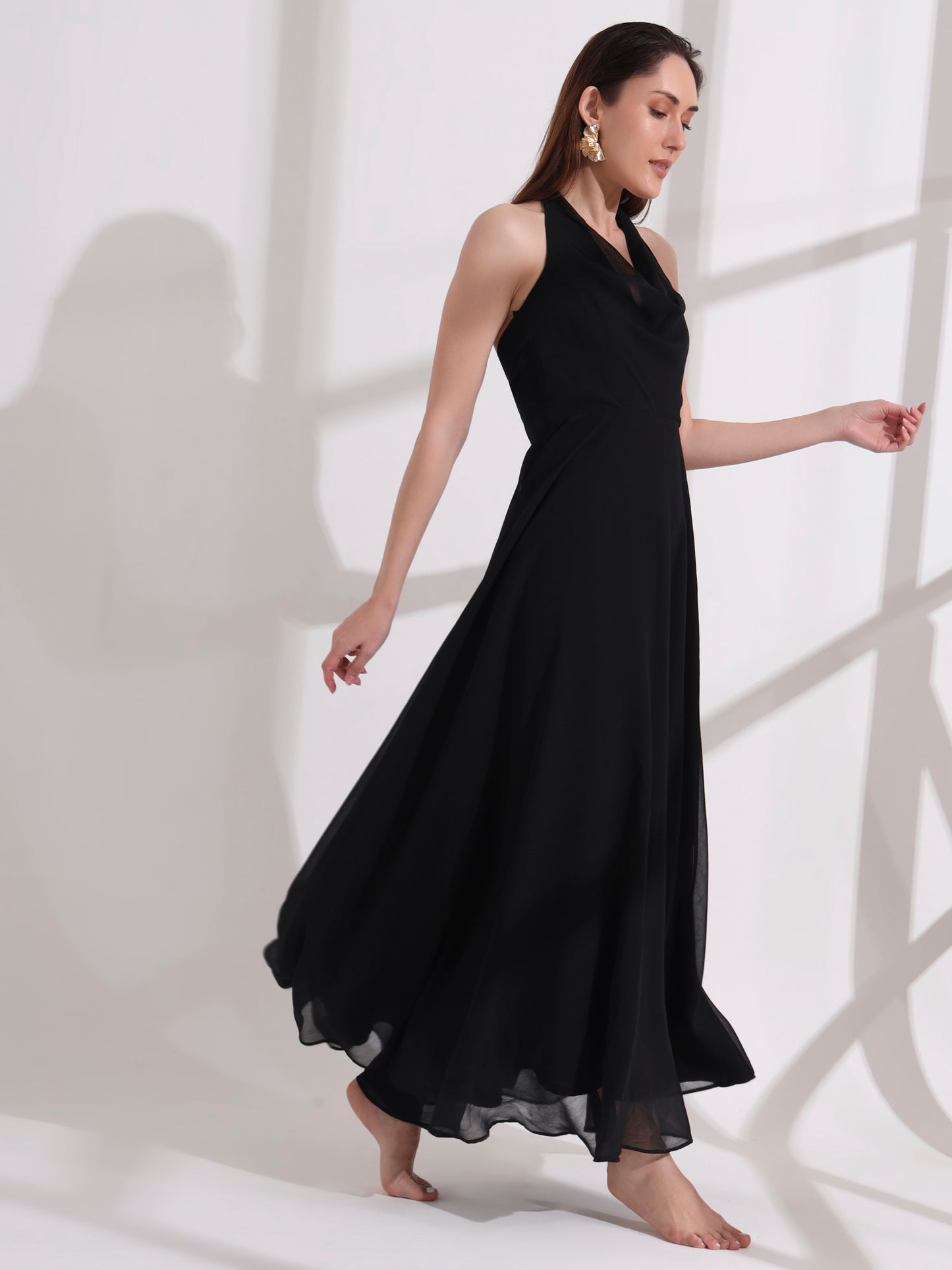 Black Cowl Neck Maxi Dress