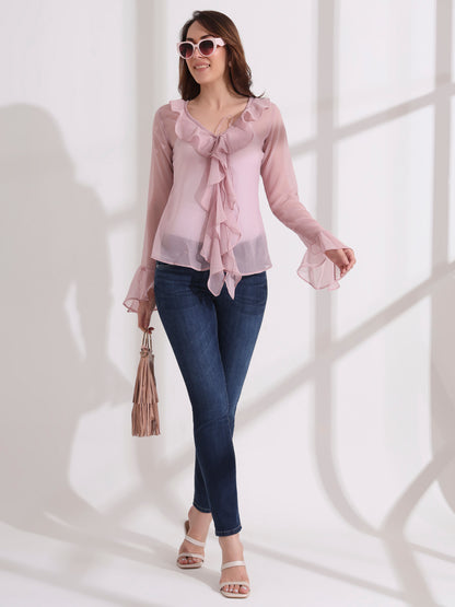 Candy Floss Ruffle Sheer Top