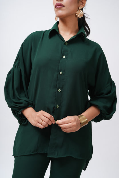 Green Georgette Loose Fitted Shirt