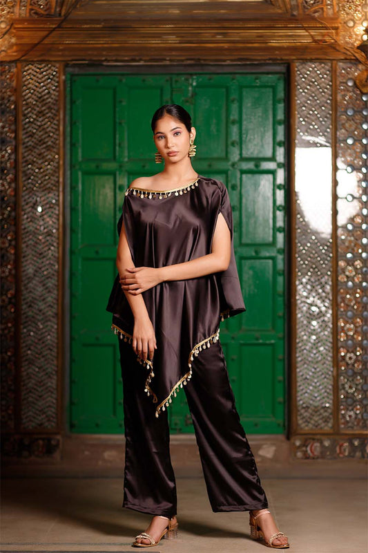 Black Cowl Embellished Kurta Set