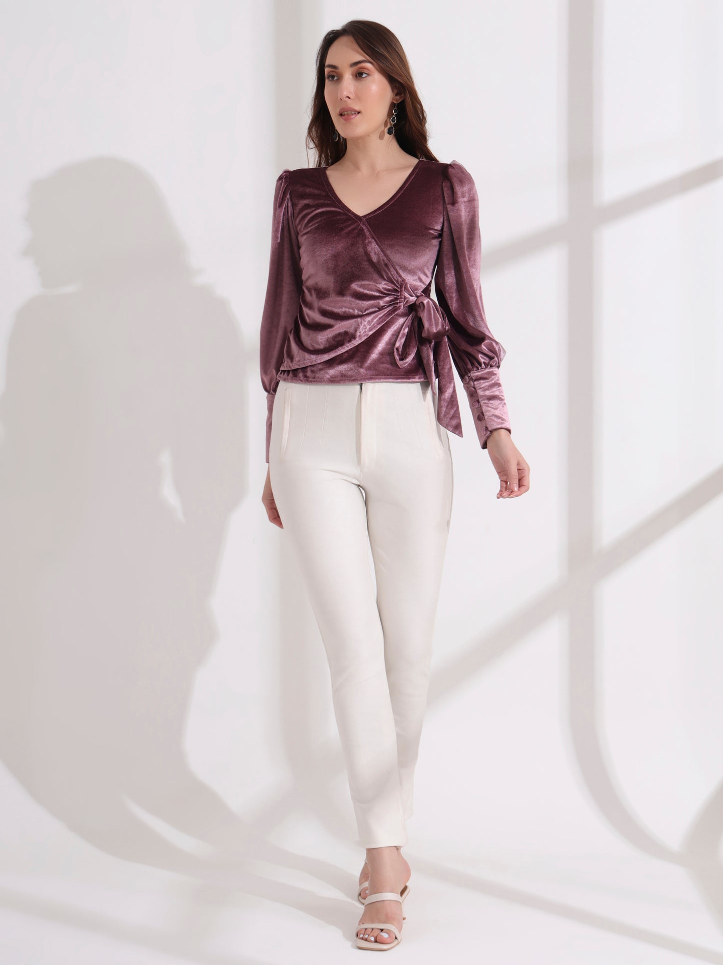 Purple Side Tie-up Velvet Top