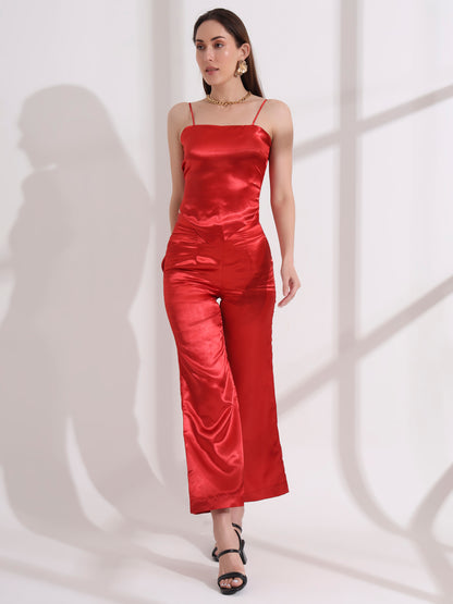 Red Satin Tie-up Top and Pant  Set