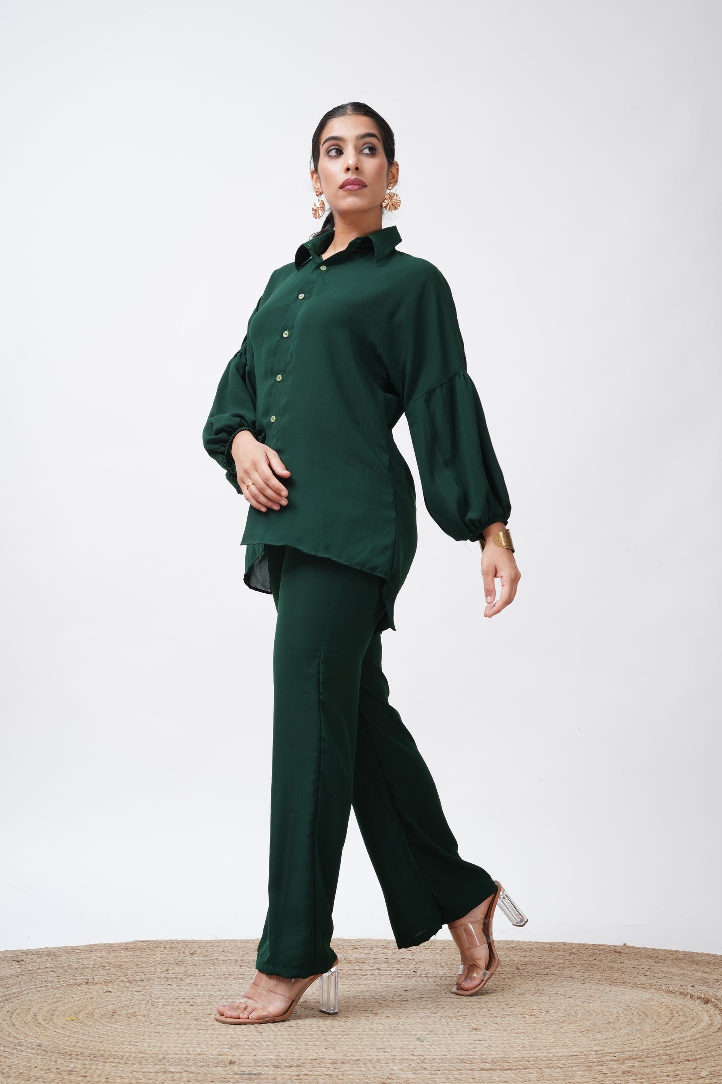 Green Georgette Loose Fitted Shirt