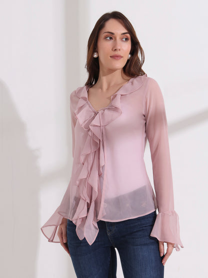 Candy Floss Ruffle Sheer Top