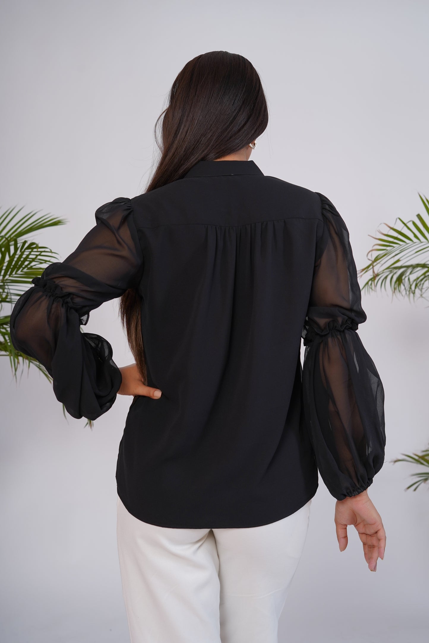 Black V-Neck Georgette Top