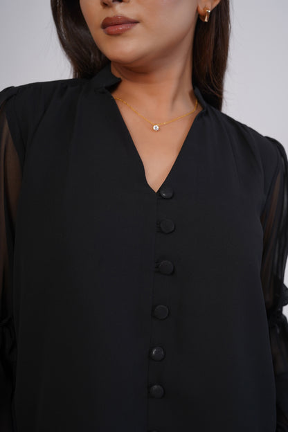 Black V-Neck Georgette Top