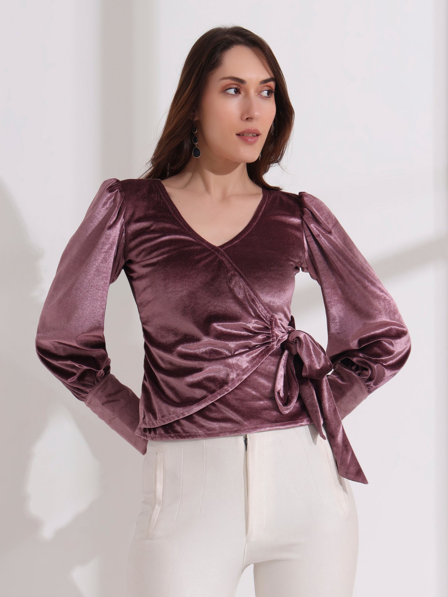 Purple Side Tie-up Velvet Top