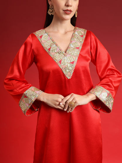 Red Embellished Kurta with Palazzo