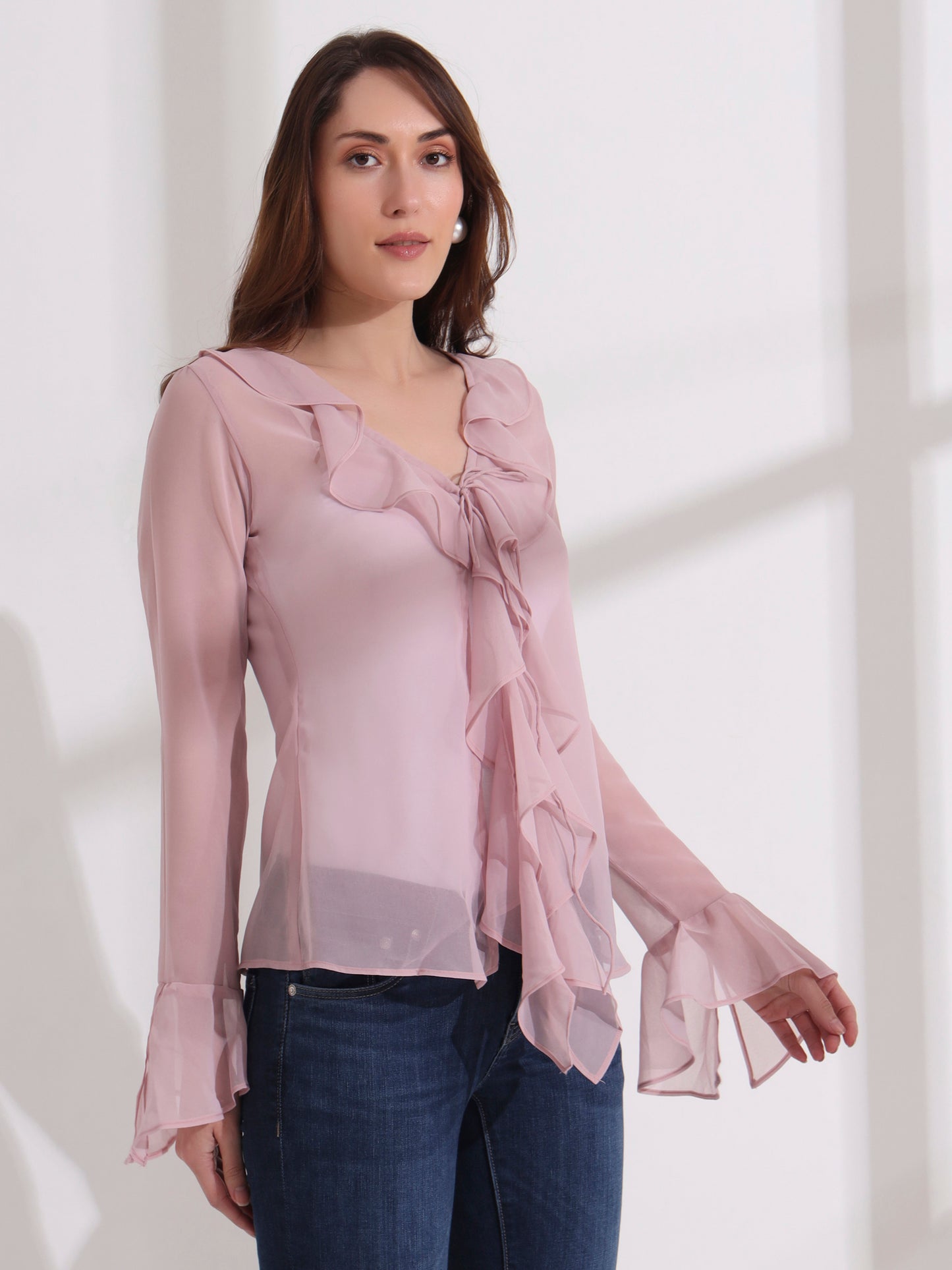 Candy Floss Ruffle Sheer Top