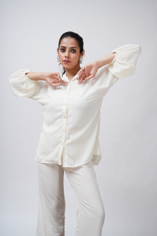 White Georgette Loose Fitted Shirt