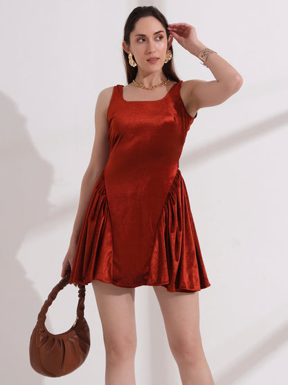 Burnt Orange Velvet Mini Dress