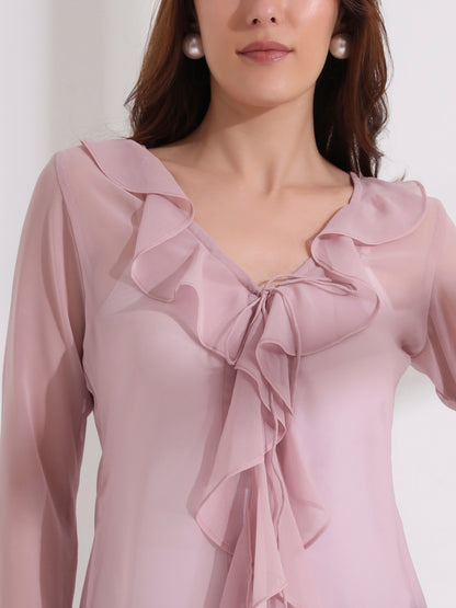 Candy Floss Ruffle Sheer Top