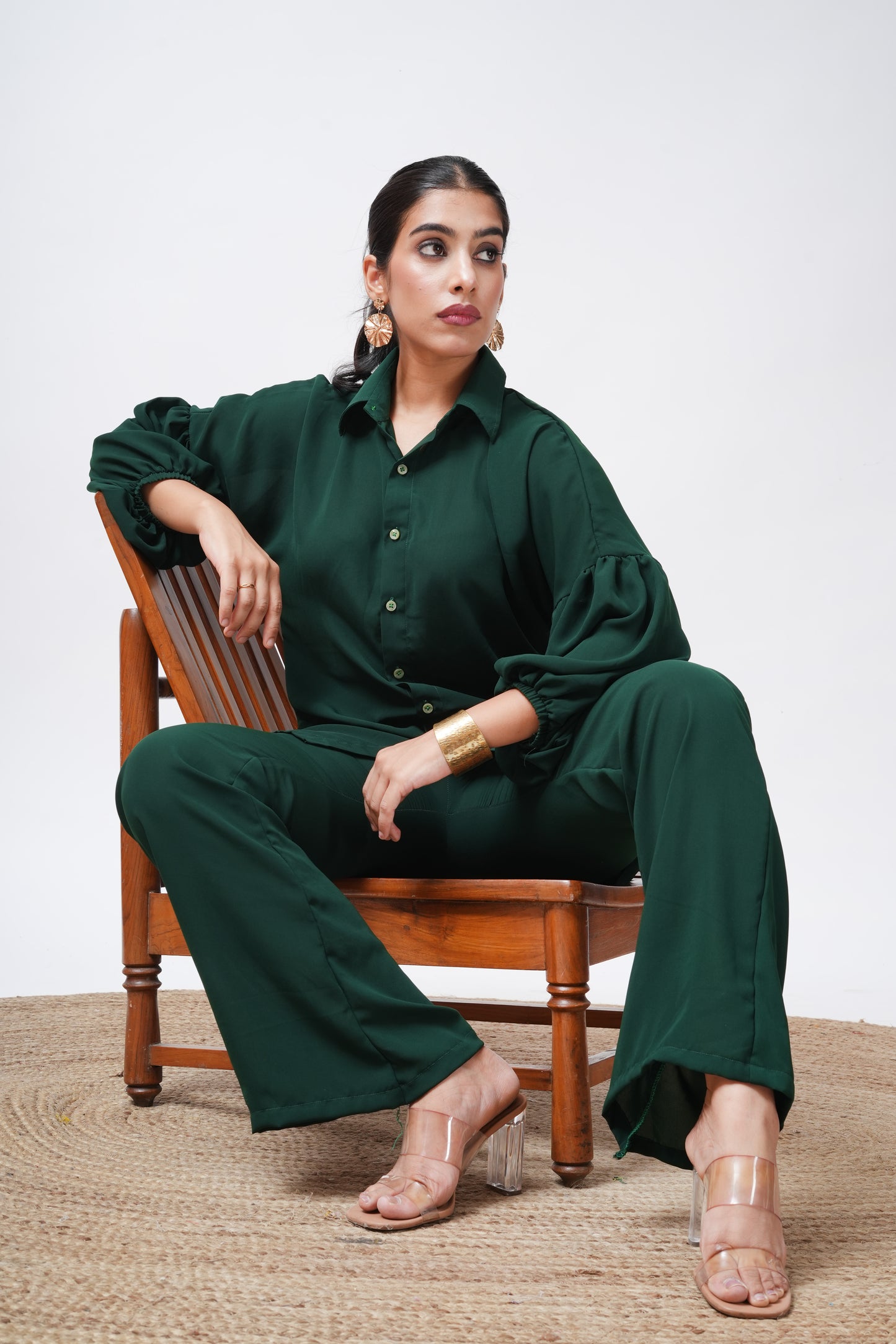 Green Georgette Loose Fitted Shirt