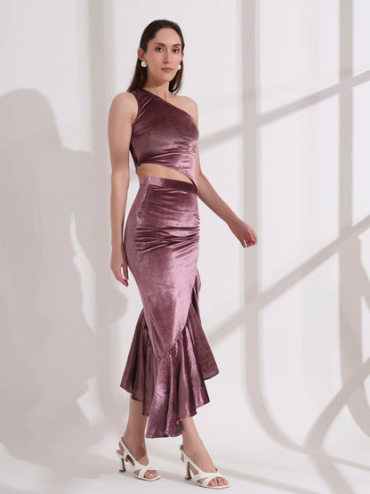 Purple Asymmetric Ruffle Skirt and Top Set