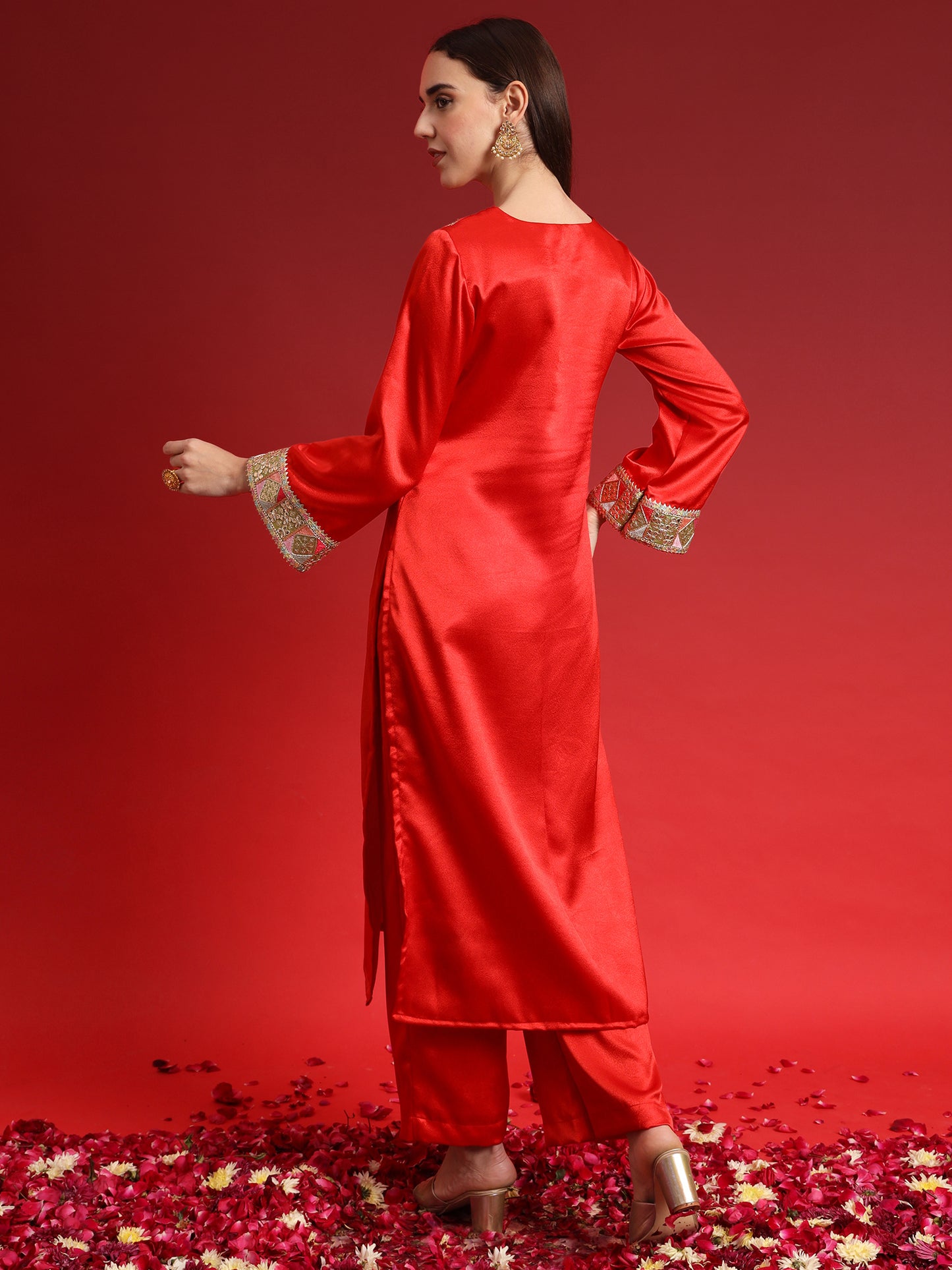 Red Embellished Kurta with Palazzo