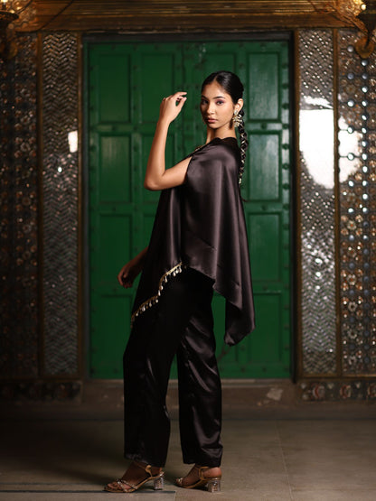 Black Cowl Embellished Kurta