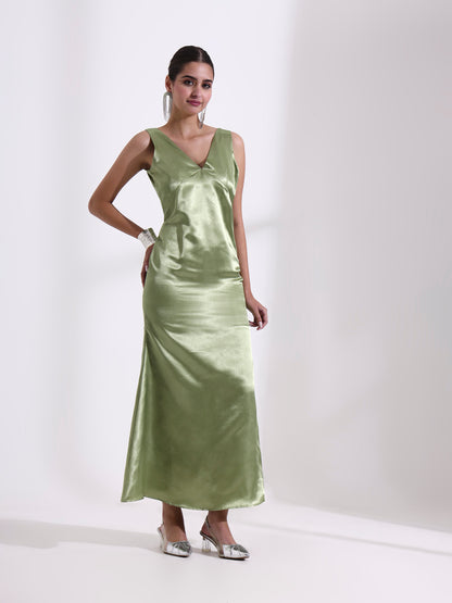 Sage Satin Bodycon Dress