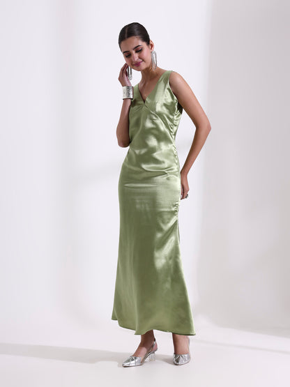 Sage Satin Bodycon Dress