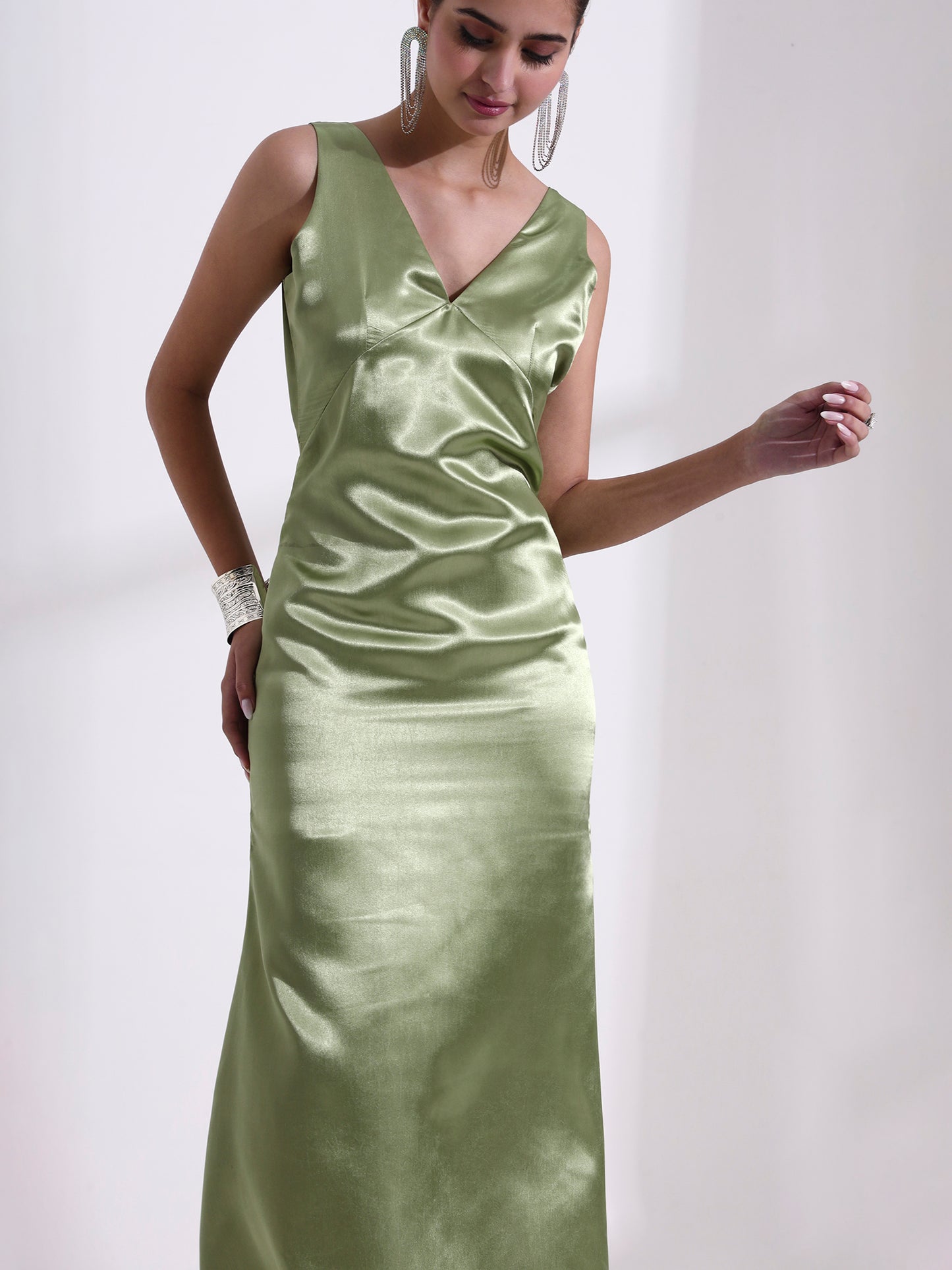 Sage Satin Bodycon Dress