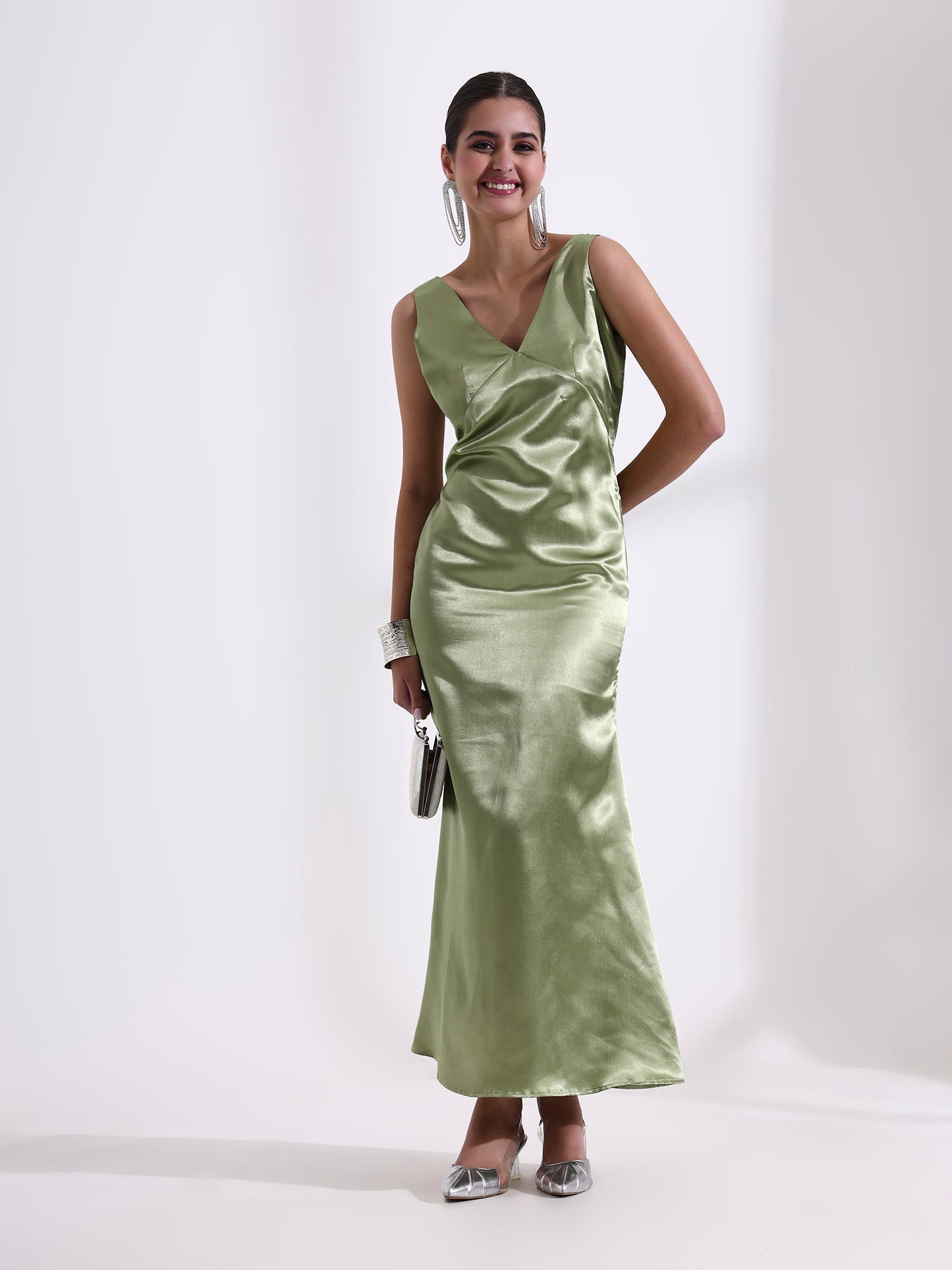 Sage Satin Bodycon Dress