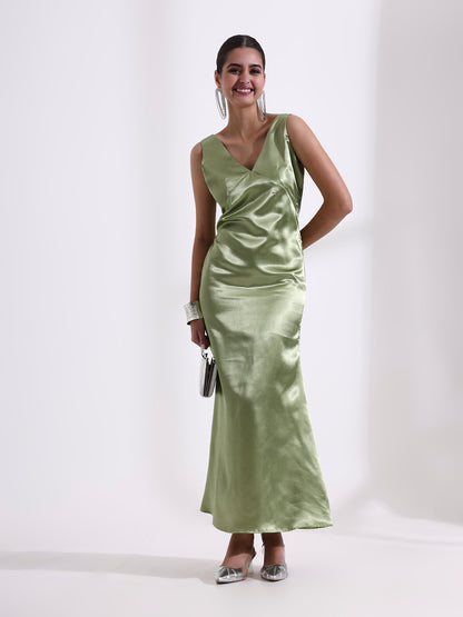 Sage Satin Bodycon Dress