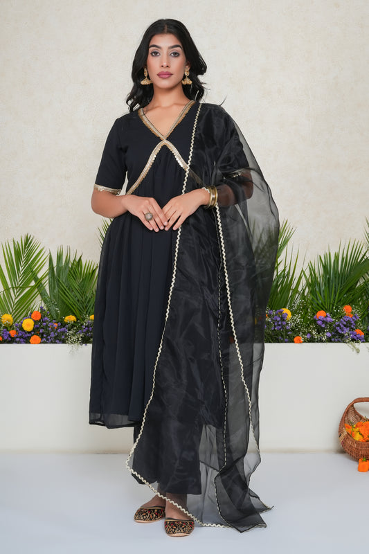 Black Embellished Anarkali Kurta Set