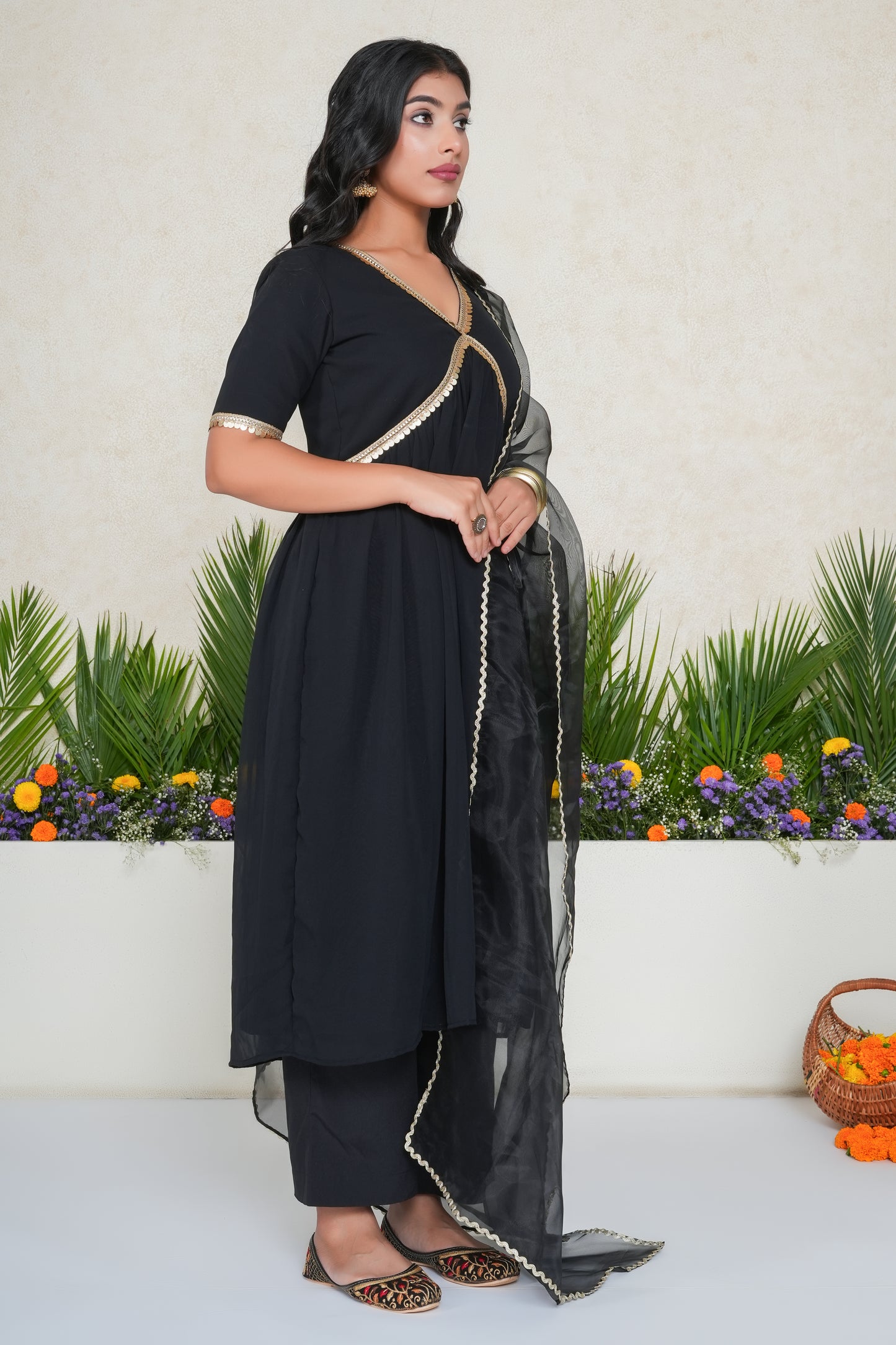 Black Embellished Anarkali Kurta Set