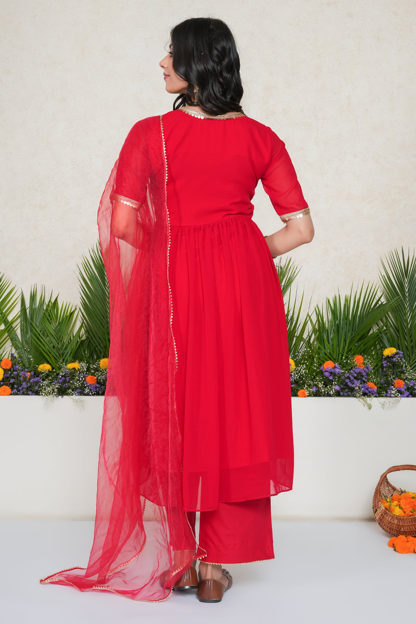 Red Embellished Anarkali Kurta Set