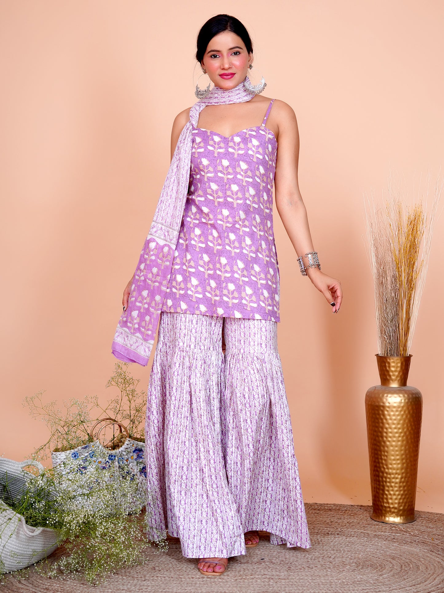 Lavender Buti Gharara Set with Dupatta