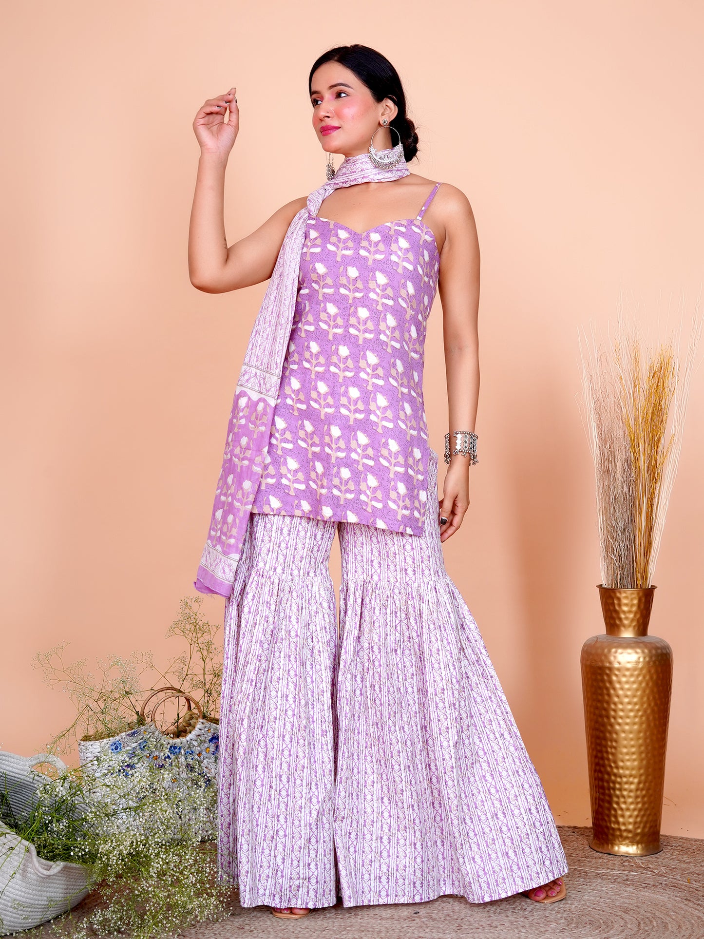 Lavender Buti Gharara Set with Dupatta