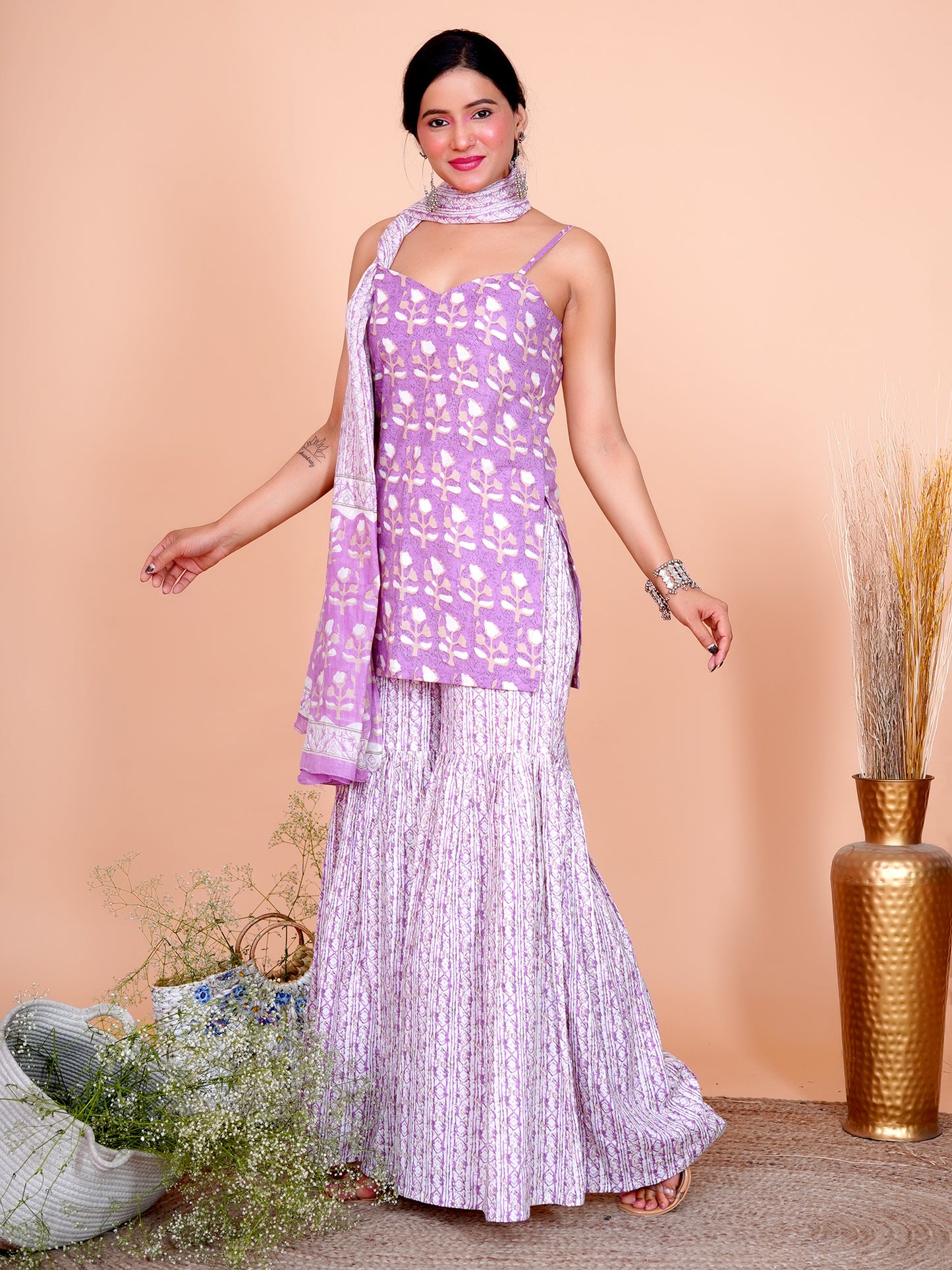 Lavender Buti Gharara Set with Dupatta