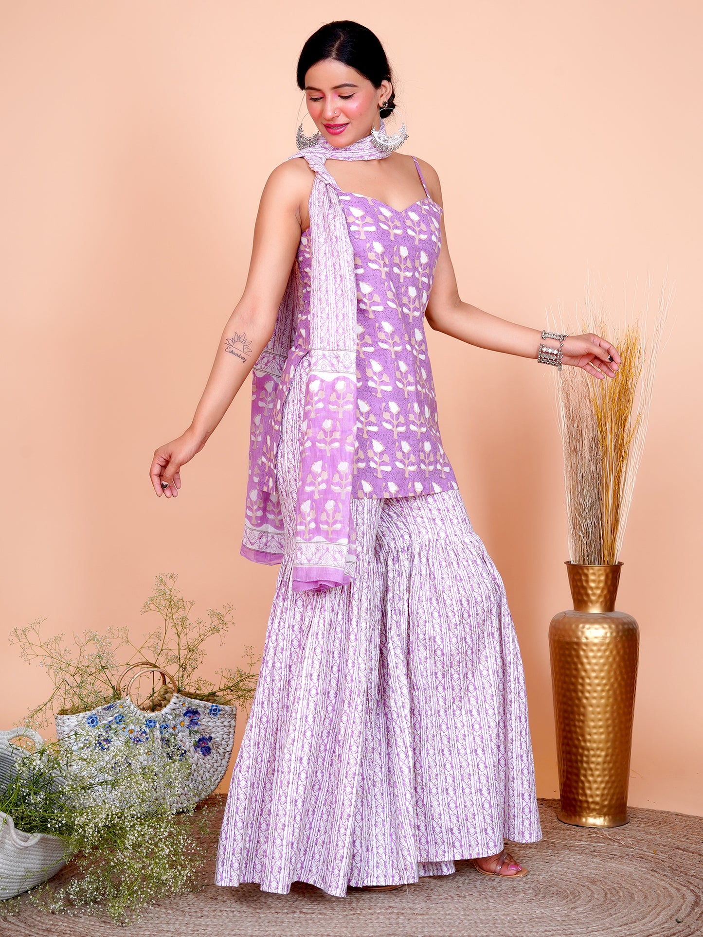 Lavender Buti Gharara Set with Dupatta