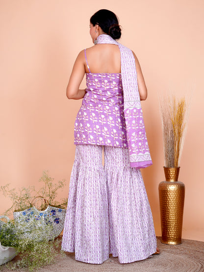 Lavender Buti Gharara Set with Dupatta