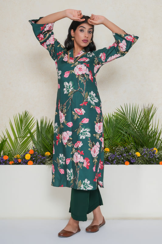 Green Floral Embellished Kurta with Palazzo