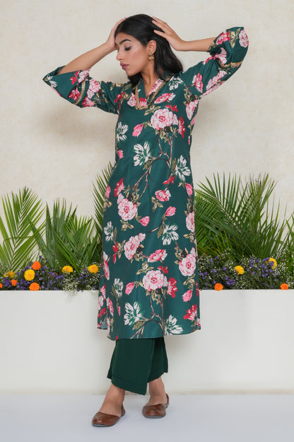 Green Floral Embellished Kurta with Palazzo