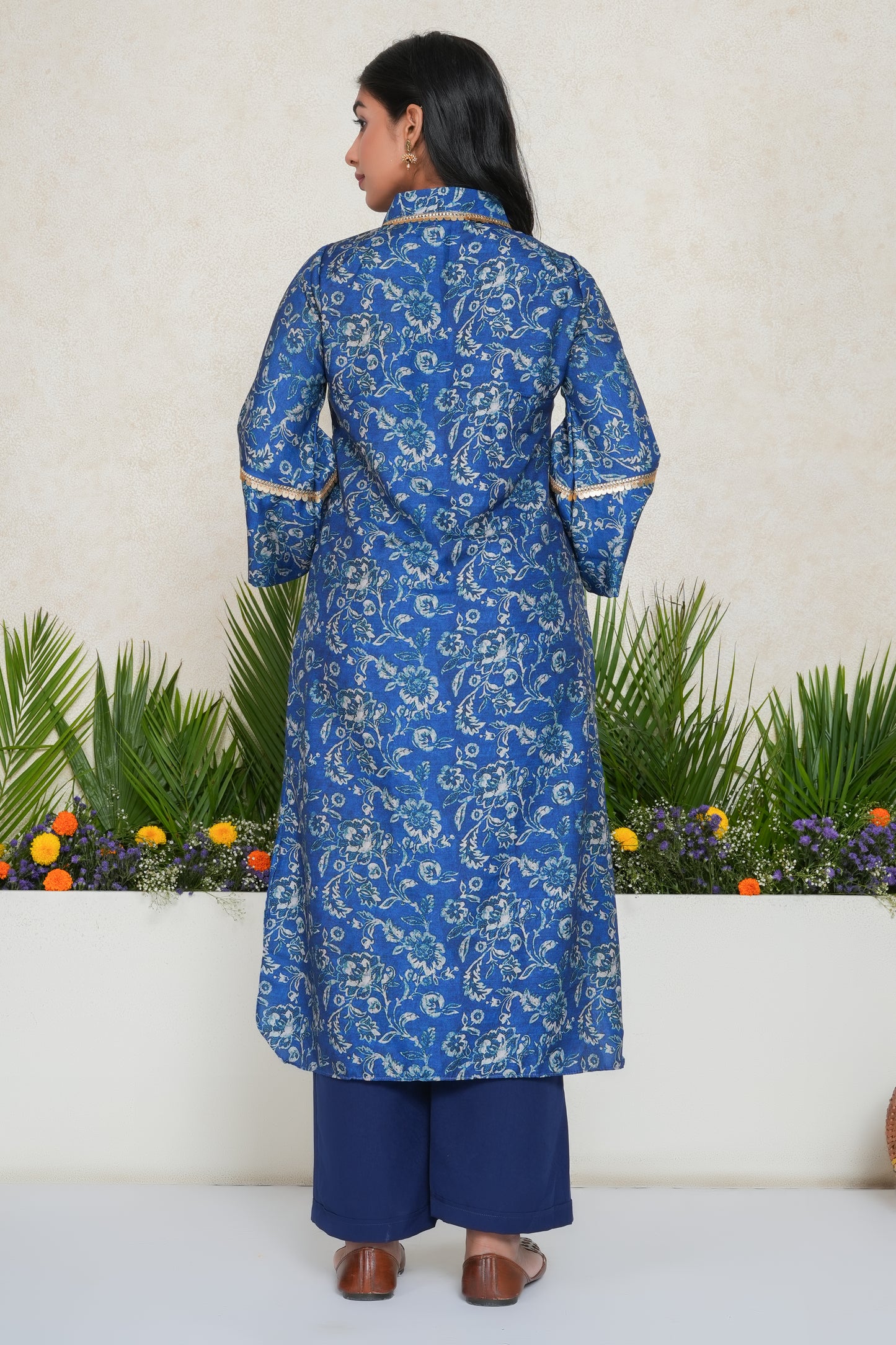 Blue Floral Embellished Kurta with Palazzo