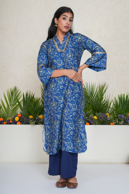 Blue Floral Embellished Kurta with Palazzo