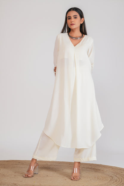 White Georgette Kurta with Pants