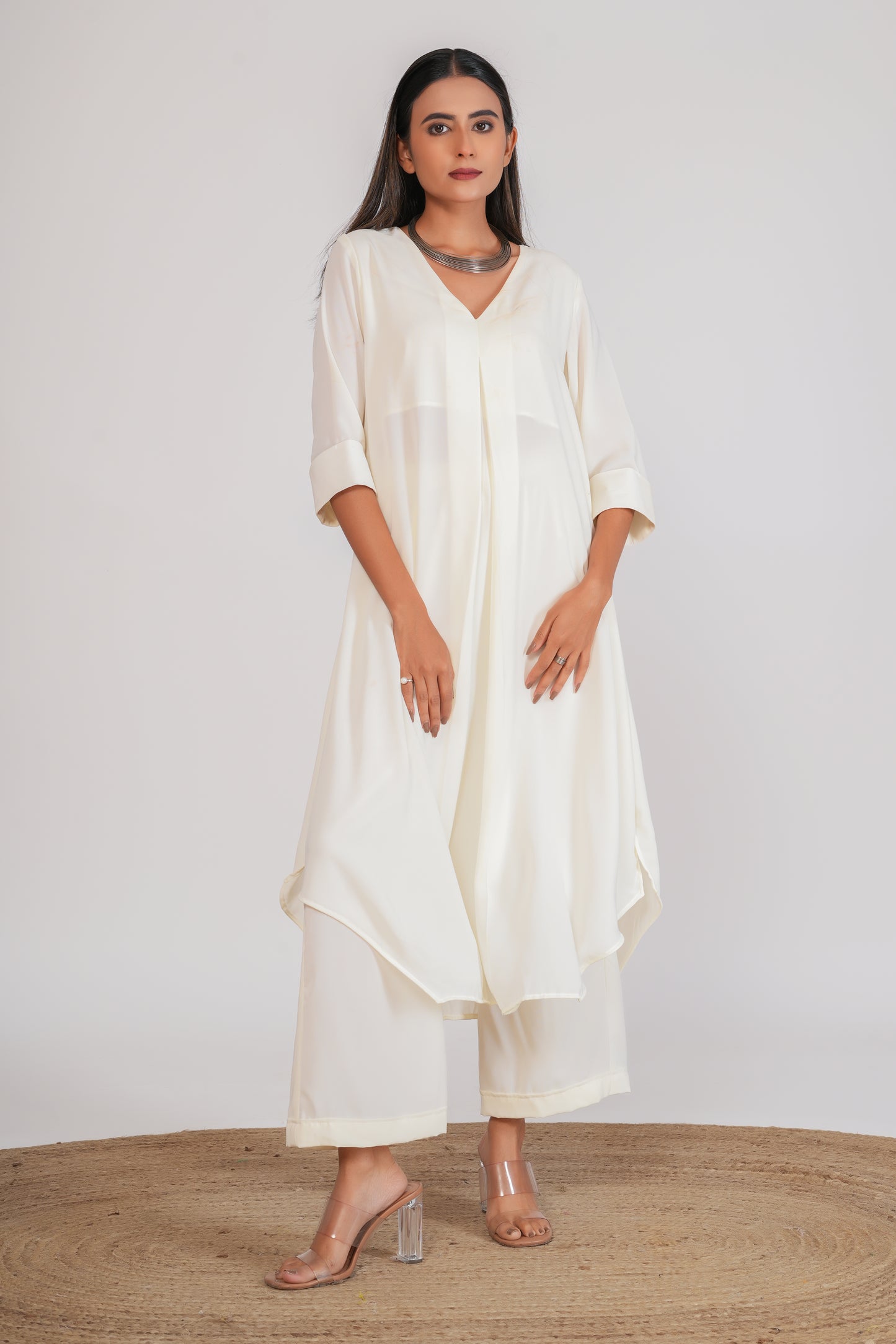 White Georgette Kurta with Pants