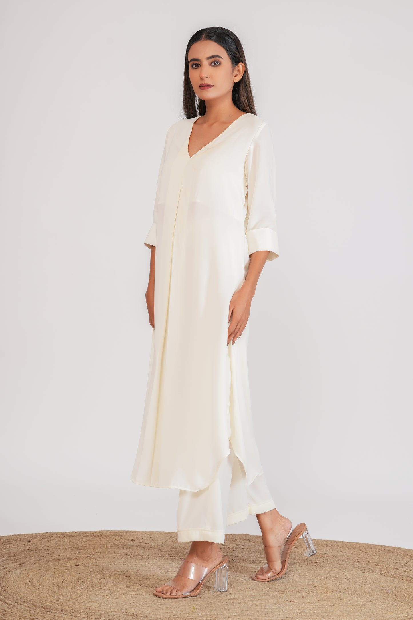 White Georgette Kurta with Pants