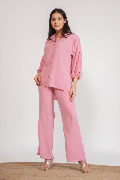 Pink Georgette Loose Fitted Shirt with Pants