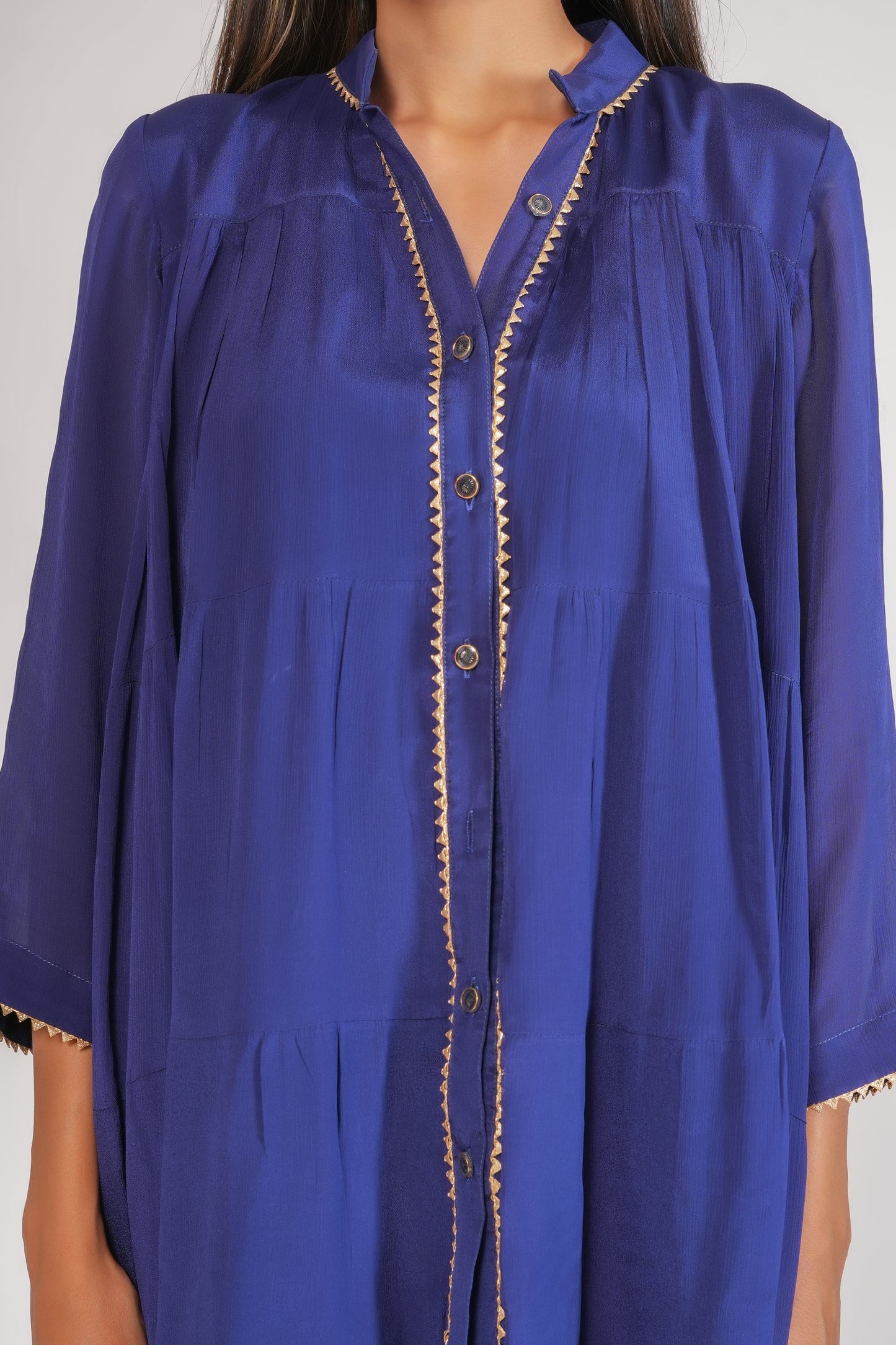 Blue Embellished Tiered Kurta with Pants