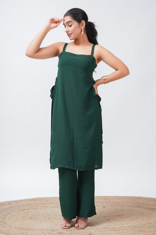 Green Georgette Side Tie-up Kurta with Pants