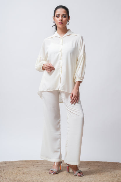 White Georgette Loose Fitted Shirt with Pants