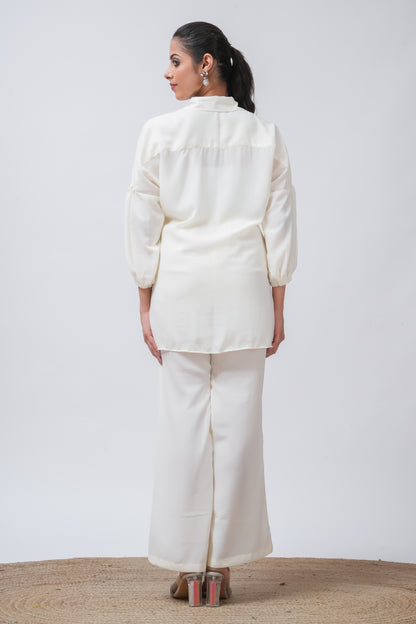 White Georgette Loose Fitted Shirt with Pants