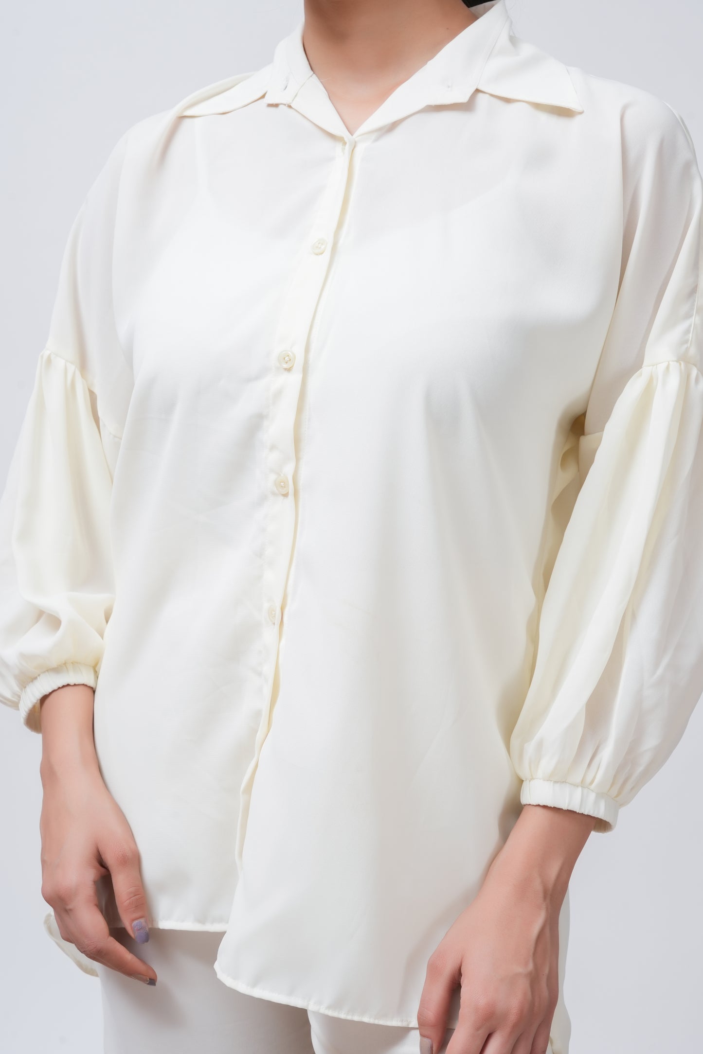 White Georgette Loose Fitted Shirt with Pants