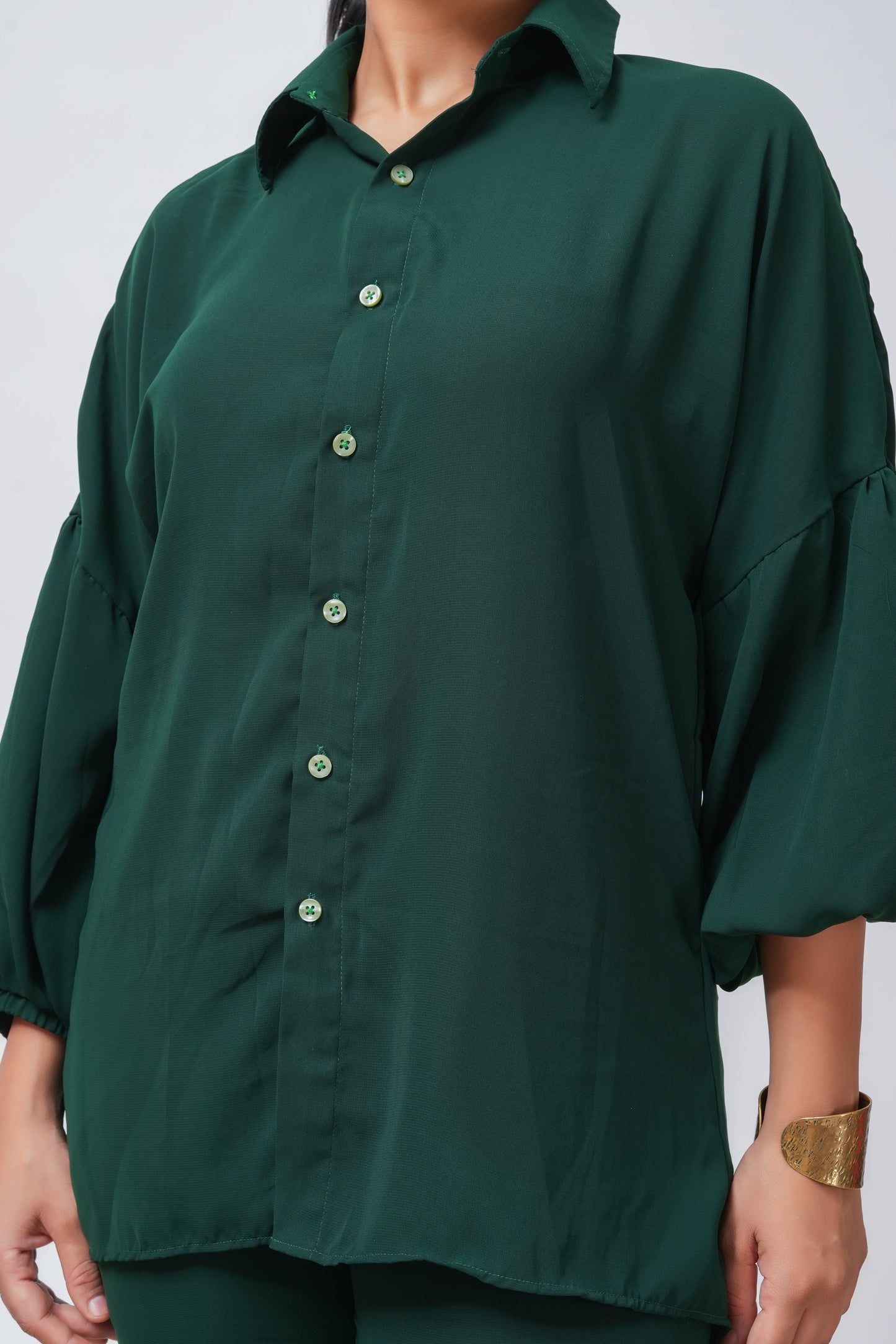 Green Georgette Loose Fitted Shirt with Pants