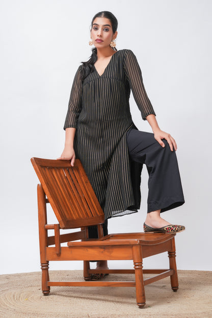 Black Georgette Lurex Kurta with Palazzo