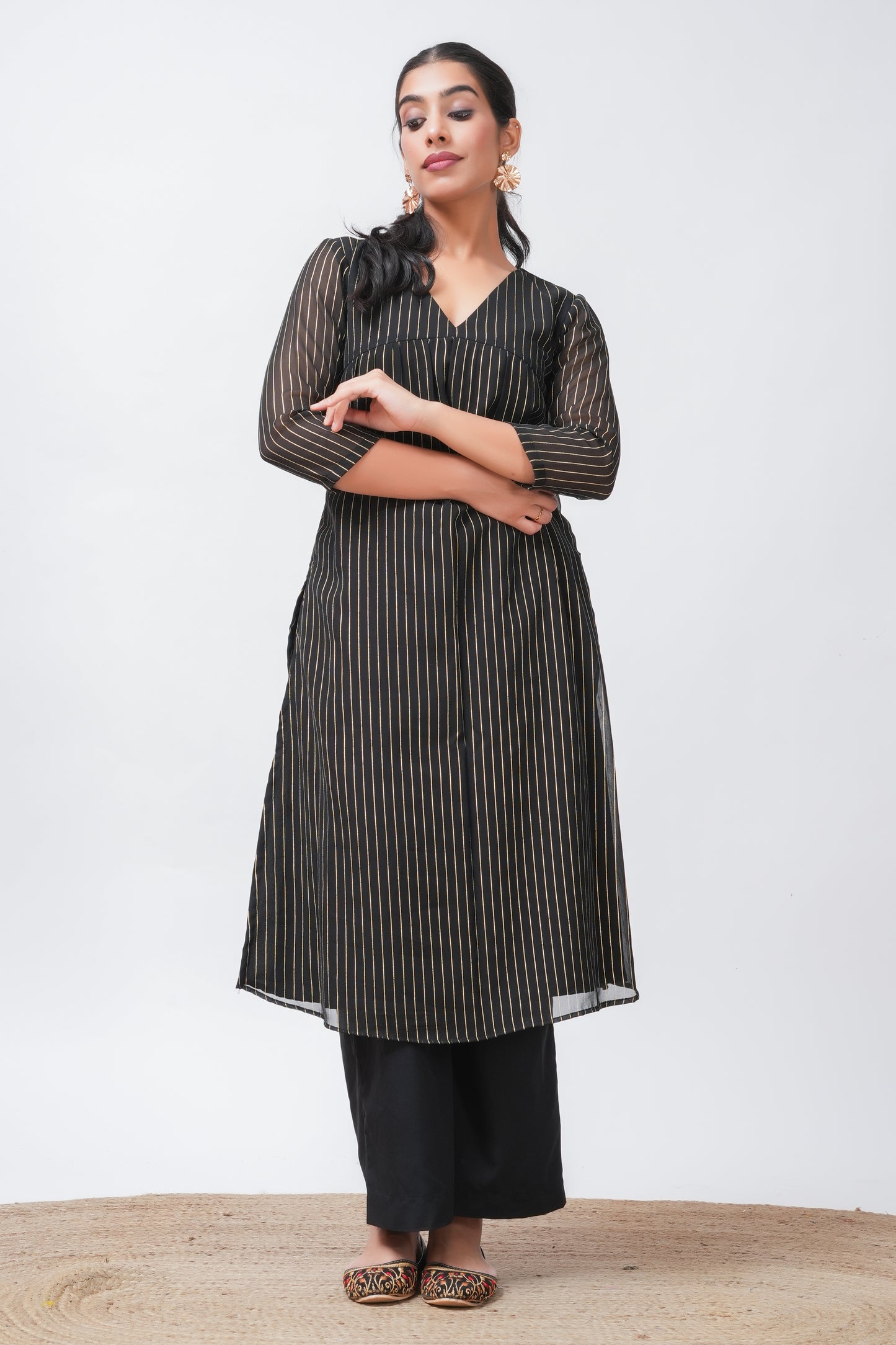 Black Georgette Lurex Kurta with Palazzo